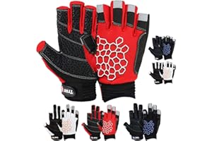 MRX BOXING & FITNESS Sailing Gloves Sticky Palm Gripy Glove Yachting Kayak Dinghy Fishing Short Finger Multi Colors (Black/Red, L)