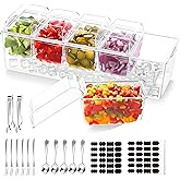 BLIVORRA Ice Chilled Condiment Containers with Lids with 5x 20oz (2.5 cup) Containers, Large Taco Bar Serving Set for a Party, Condiment Organizer with Removable Dishes│FREE ACCESSORIES│