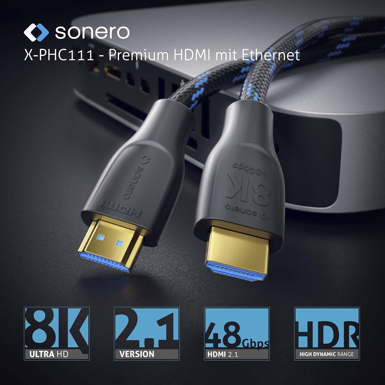 Sonero PHC111-010 8K Ultra High Speed HDMI Cable with Ethernet, Nylon Braid, Gold-Plated Connectors (8K UltraHD - Image 5