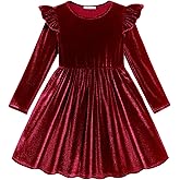 Arshiner Toddler Velvet Dress Little Girls Fall Winter Long Sleeve Ruffle Holiday Birthday Party Dresses with Pockets