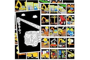 QICI 20pcs Construction Fuzzy Velvet Coloring Posters Velvet DIY Crafts Kits Color Your Own Construction Trucks Posters DIY Crafts for Family Time, Arts and Crafts, Travel, Quiet Time, Sharing, Party