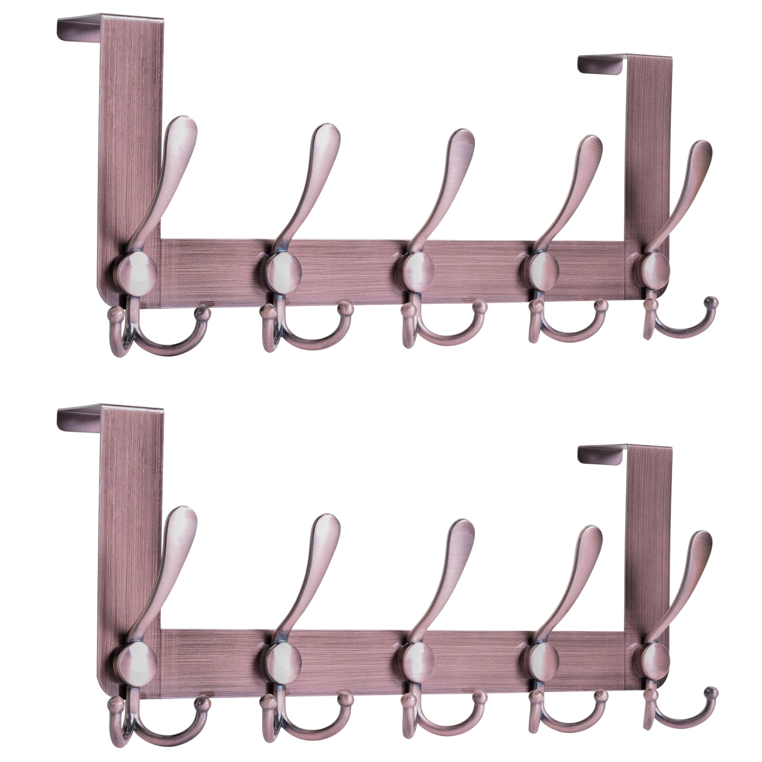 HONSKY Over Door Hook- Rustic,5 Triple Hooks Sturdy Over Door Hanger,Metal Durable Door Towel Rack for Hanging Caot,Clothes,Jacket, Antique Copper (2 Pack)