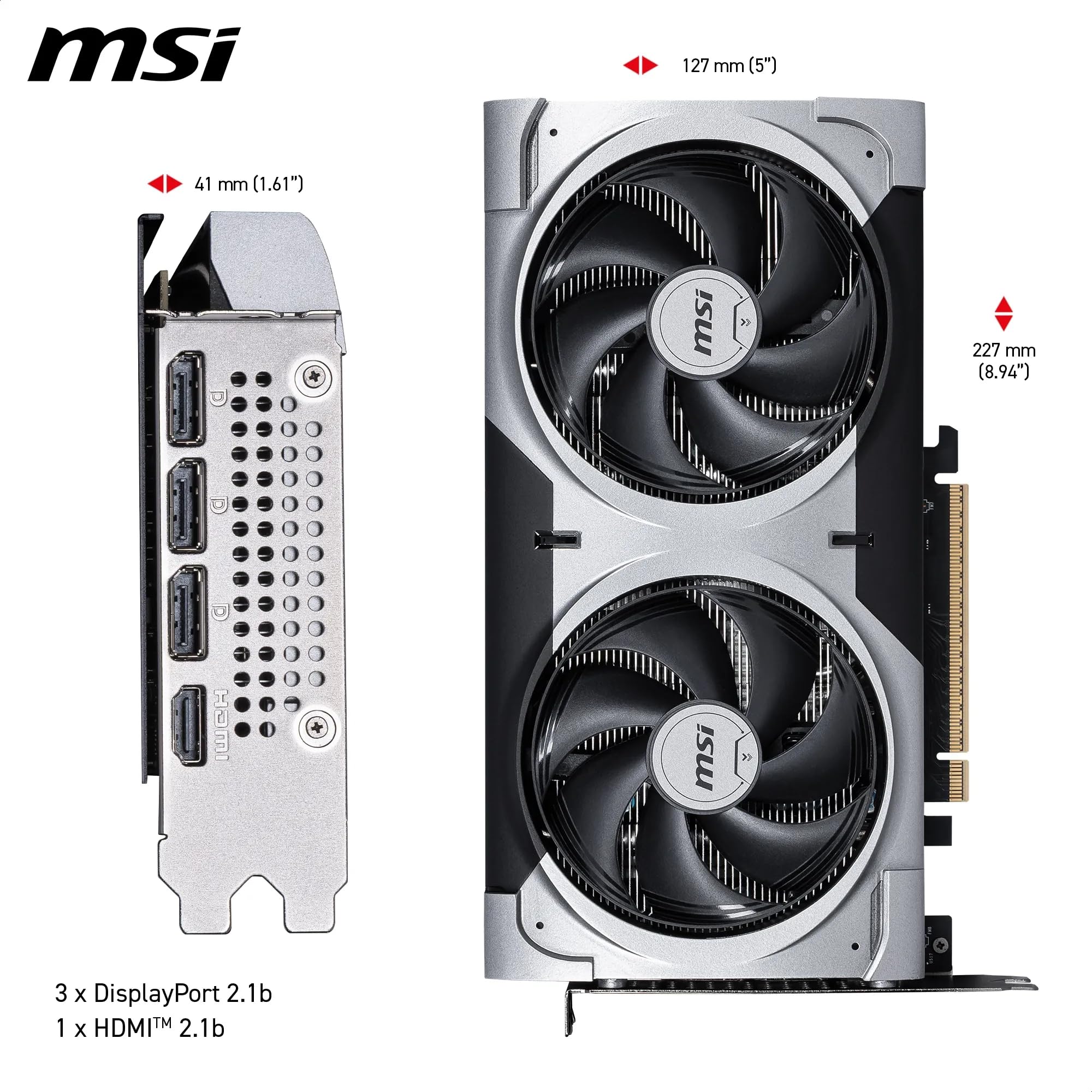 MSI GeForce RTX 5060 Ti 8G Ventus 2X OC Plus - 8GB GDDR7 (28Gbps/128-bit), PCIe 5, Boost: 2602 MHz, HDMI 2.1b, DisplayPort 2.1b, Extra Core-Pipes 6