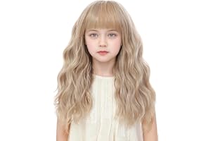 BUPPLER Kids Flax Blonde Wig with Bangs 14 Inch Halloween Wigs for Kids Girls Wavy Hair Synthetic Wig with Upgraded Strands,Shoulder Length Wigs (14 Inch,Flax Blonde)
