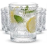 Kingrol 6 Pack 9 oz Romantic Water Glasses, Small Drinking Glasses Tumblers, Vintage Glassware Set for Juice, Beverages, Beer, Cocktail
