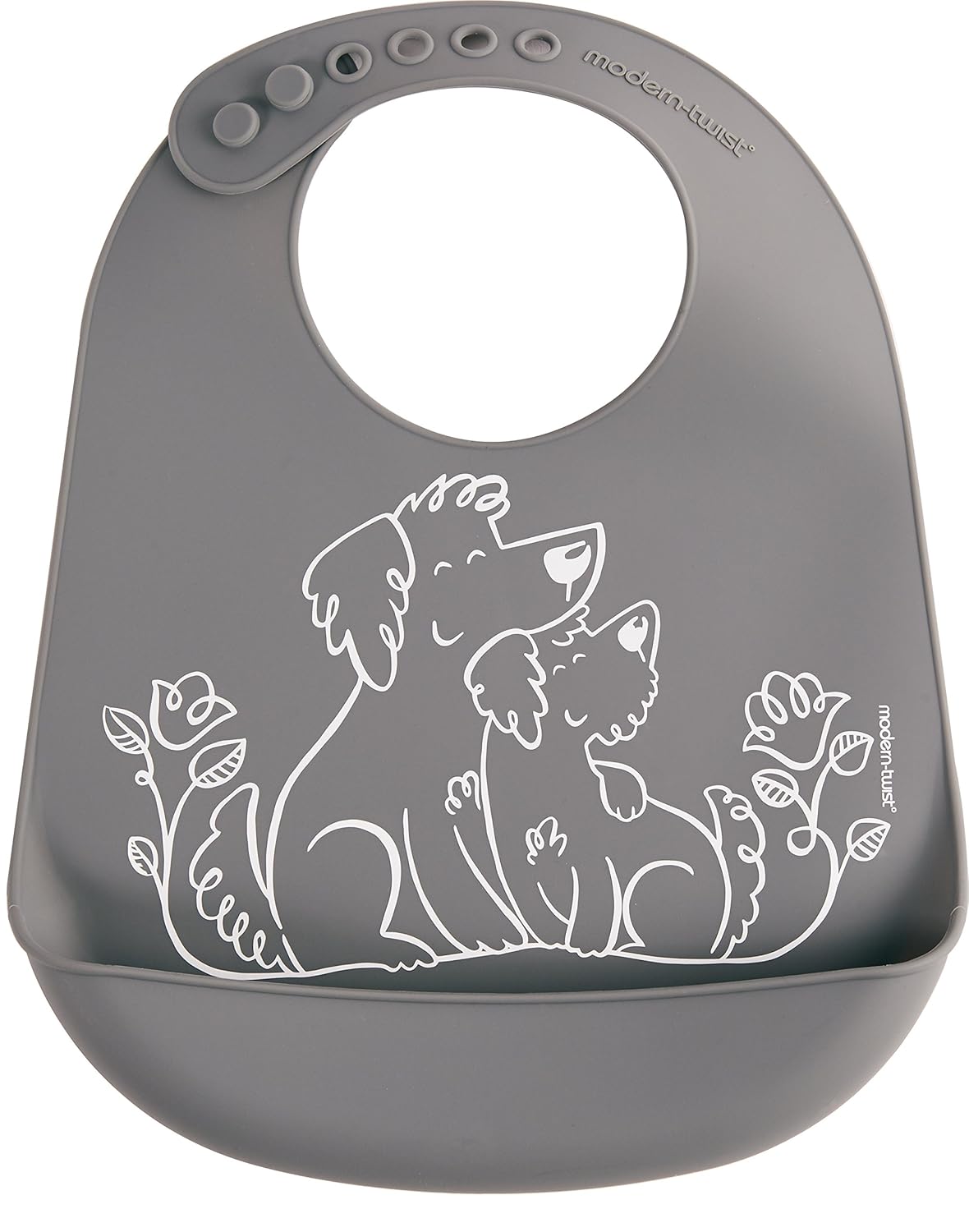 modern-twist Bucket Bib 100% plastic free silicone waterproof, adjustable, dishwasher safe, Bucket Bib, Gray Puppy Love