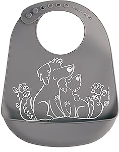 modern-twist Bucket Bib 100% plastic free silicone waterproof, adjustable, dishwasher safe, Bucket Bib, Gray Puppy Love