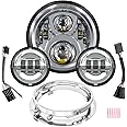 BICYACO 7 Inch LED Motorcycle Headlight with 4.5 Inch Fog Lights Passing Lamps DOT SAE Approved, Compatible with Harley Davidson Classic Electra Street Glide Fat Boy Road King Heritage Softail Chrome