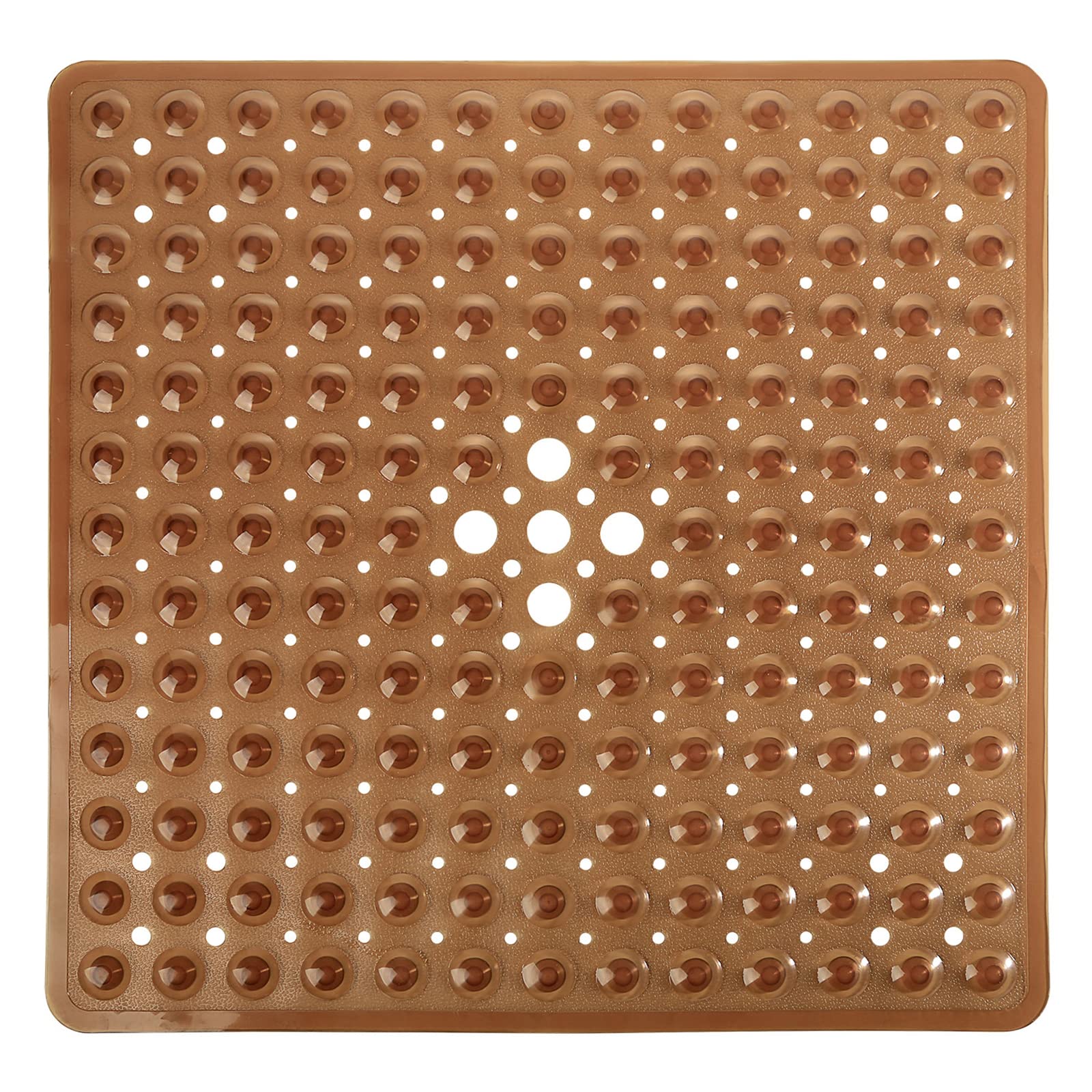 Yimobra Square Shower Mat for Bathroom, Non Slip Bathtub Mats with Suction Cups, Drain Holes, Machine Washable Stall Mat 53 x 53 cm, Clear Brown