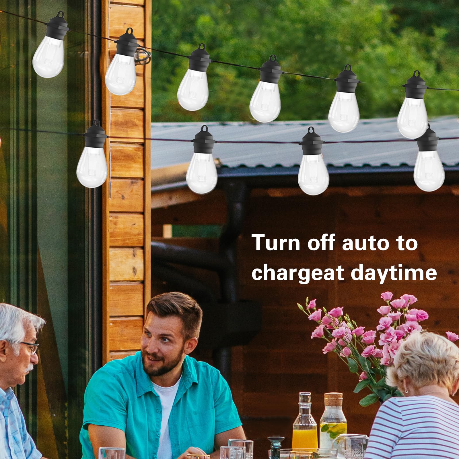 xitubal Solar LED Outdoor String Lights, 37Ft 15 LEDs Bulbs,IP65 Waterproof 8 Lighting Modes,Perfect for Patio, Garden, Halloween,Christmas Decorations