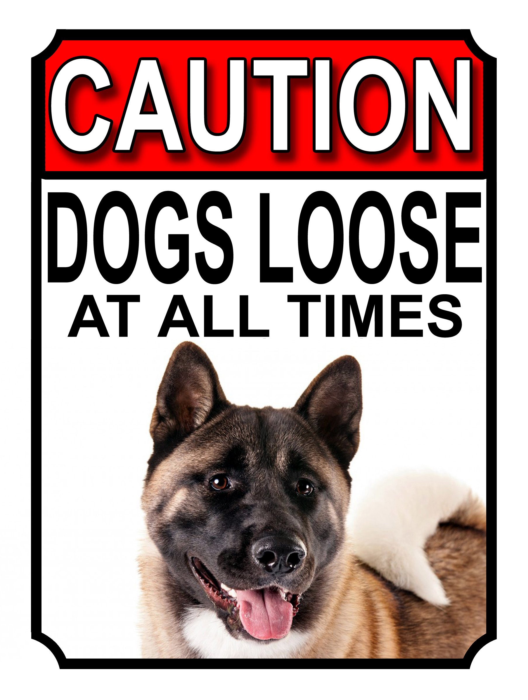 Shawprint Limited CAUTION DOGS LOOSE AT ALL TIMES METAL GATE SIGN AKITA DOG 200MM X 150MM (1166H1) — image 1