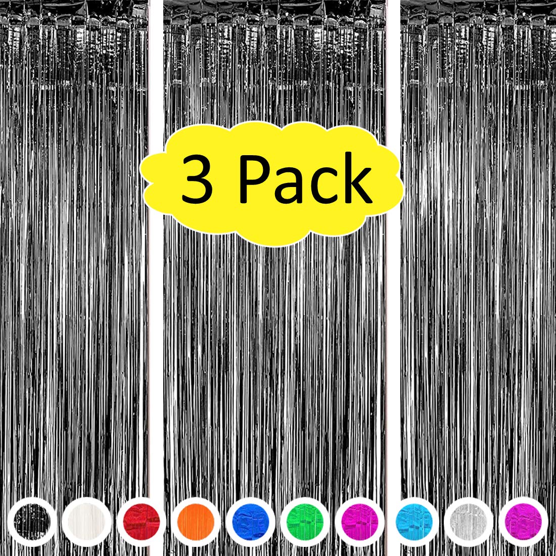 Photo 1 of 3PC Black Foil Fringe Curtains Halloween Decorations, Black Tinsel Backdrop Party Streamers Decorations, Black Foil Curtain Backdrop for Parties, Black Tinsel Backdrop Curtains for Party Decorations