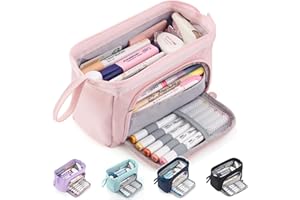 HVOMO Pencil Case Large Capacity Pencil Pouch Handheld Pen Bag Cosmetic Gift for Office School Teen Girl Boy Men Women Adult (Pink)