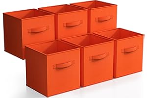 Sorbus Foldable Orange Storage Cubes - 6 Fabric Baskets for Organizing Pantry, Closet, Shelf, Nursery, Playroom, Toy Box, Cubby - 11 Inch Collapsible Closet Organizers and Storage Bins with Handle