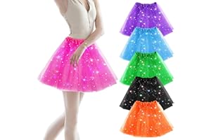 Brikoli 6 Pack LED Tutu Skirt for Women Girls,Light Up 3 Layered Tulle Skirts for Rave, St. Patrick's Day, Bachelorette,Fun R