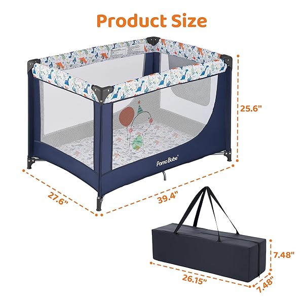 PAMO BABE COMPACT PACK AND PLAY – PORTABLE CRIB FOR BABY, LIGHTWEIGHT FOLDABLE TRAVEL PLAYARD WITH MATTRESS PAD & CARRY BAG, SAFE BREATHABLE TRAVEL BED FOR HOME, TRIPS & FAMILY VISITS, CUTE PATTERN