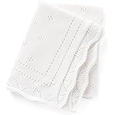 Loyfoky Baby Blanket 100% Luxury Cotton Knit Receiving Swaddle Cuddle Crib Blankets for Boy Girl Newborn Toddler White 40x30