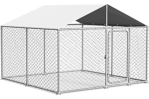 IRONOVACAGE 7.8 x 7.8ft Heavy Duty Dog Kennel Outdoor Outside, Galvanized Steel Dog Crate with Roof - Secure Outdoor House for Large Breed Dogs