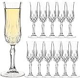 Champagne Flutes Set of 12-4 oz Vintage Crystal Clear Glasses with Cut Design, Elegant Stemware for Champagne, Prosecco, Mimosa, Dishwasher Safe, Ideal for Weddings, Parties, and Home Use (12 PCS)
