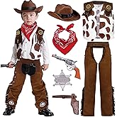 Spooktacular Creations Halloween Cowboy Hat Costume for Boys, Kids White Brown Western Costume, Deluxe Cowboy Outfit Set for Toddler Halloween RolePlay Themed Party (3T, 3-4 yrs)