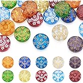 Boutigem 20Pcs 13 mm Flat Round Spacer Beads with Moon Star Pattern Colorful Celestial Moon Star Lampwork Glass Disc Beads Circle Round Loose Beads for DIY Crafts Bracelets Earrings Necklaces Making