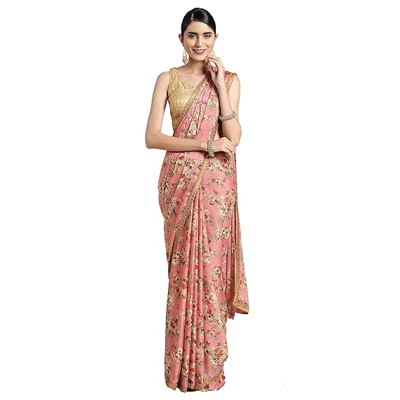 georgette with Blouse Piece Saree (TKIM760_ Pink_ Free Size)