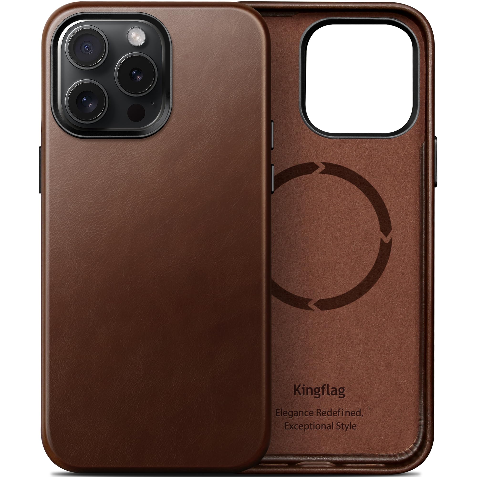 Photo 1 of kingflag Genuine Leather Case for iPhone 14 Pro Max 6.7 inch, Compatible with MagSafe, Oil Wax Top-Grain Leather, Metal Buttons and Camera Bezel