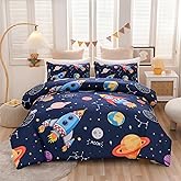 Aimuan Twin Comforter Set Kids Space Rocket Bedding Set Super Soft & Cute Aliens UFO Printed for Teen Boys Girls (Navy, Twin)