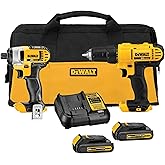 DEWALT 20V MAX Cordless Drill and Impact Driver, Power Tool Combo Kit , Includes 2 Batteries, Charger and Bag (DCK240C2)