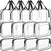 Kifmurase 12 Pack Clear Travel Makeup Toiletry Bags Set, Plastic PVC Cosmetic Makeup Bags with Zipper and Handle, Portable Travel Luggage Pouch Toy Organizer (Black)