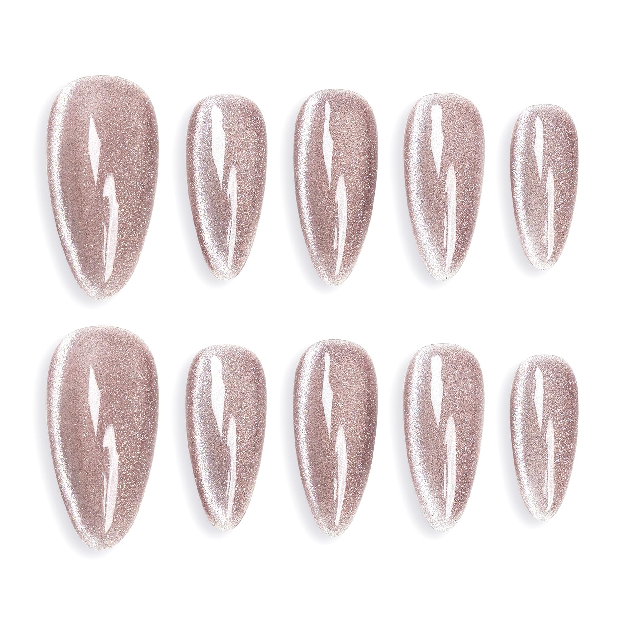 Sun&Beam Nails Handmade Press-on Medium Long Almond Taupe Color Cat Eye Design Charming False Nail Tips 10 Pcs (#122 L)