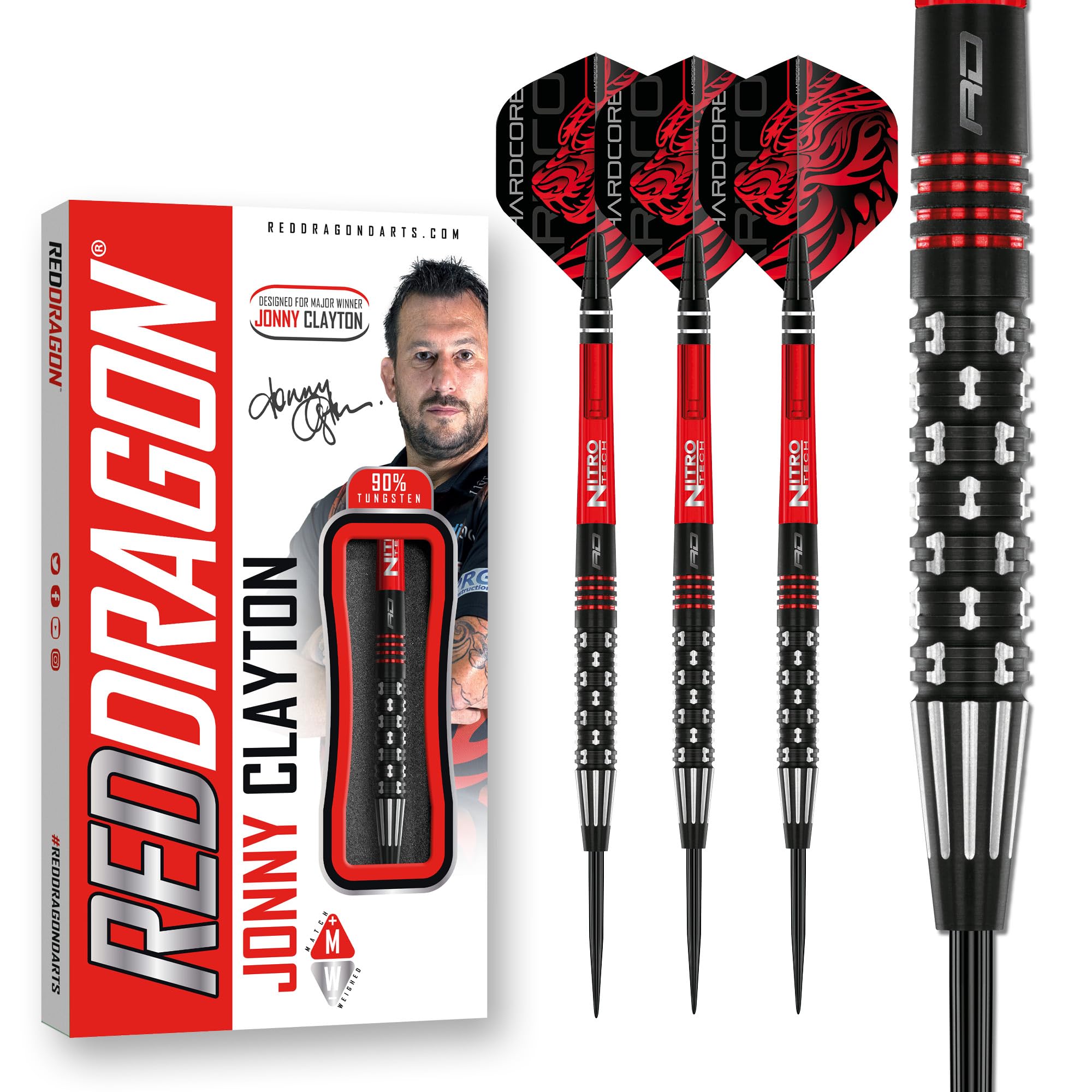 RED DRAGON Jonny Clayton PL Special Edition 22 Gram Tungsten Darts Set with Flights and Shafts (Stems)