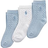 POLO RALPH LAUREN baby-girls Organic Cotton Socks - 3 Pair Pack - Soft Cable and Tossed Cotton