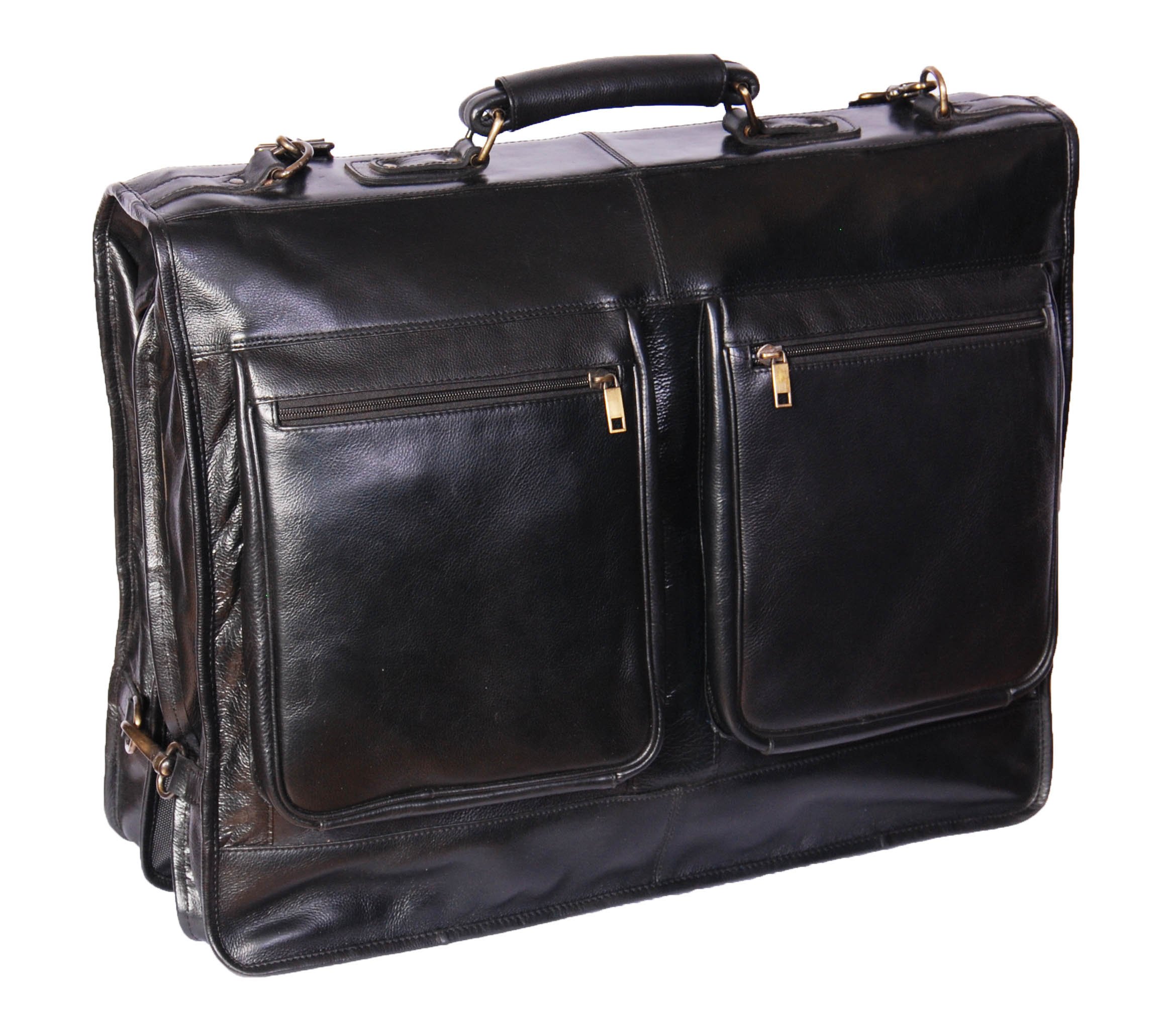 Real Leather Suit Dress Carrier Travel Weekend Bag CANICO Black
