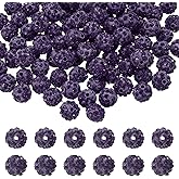uxcell 105 Pcs 10mm Rhinestone Clay Beads for Jewelry Making Clay Disco Ball Bead Bulk Sparkle Rhinestone Spacer Beads for Bracelet Necklace Earring Crafting DIY Decoration, Deep Purple