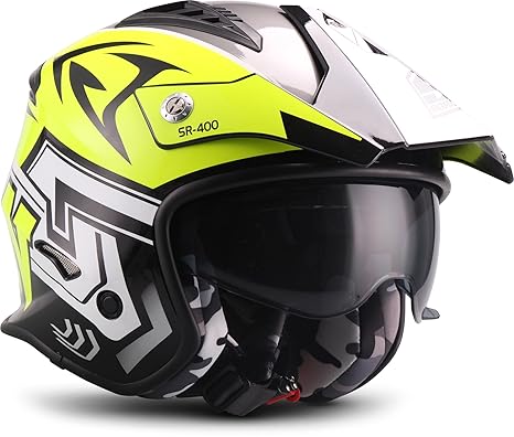 Soxon SR-400 Storm „Neon“ Jet-Helm Chopper Scooter-Helm Bobber Roller Mofa Motorrad-Helm ECE zertifiziert inkl. Sonnenvisier 