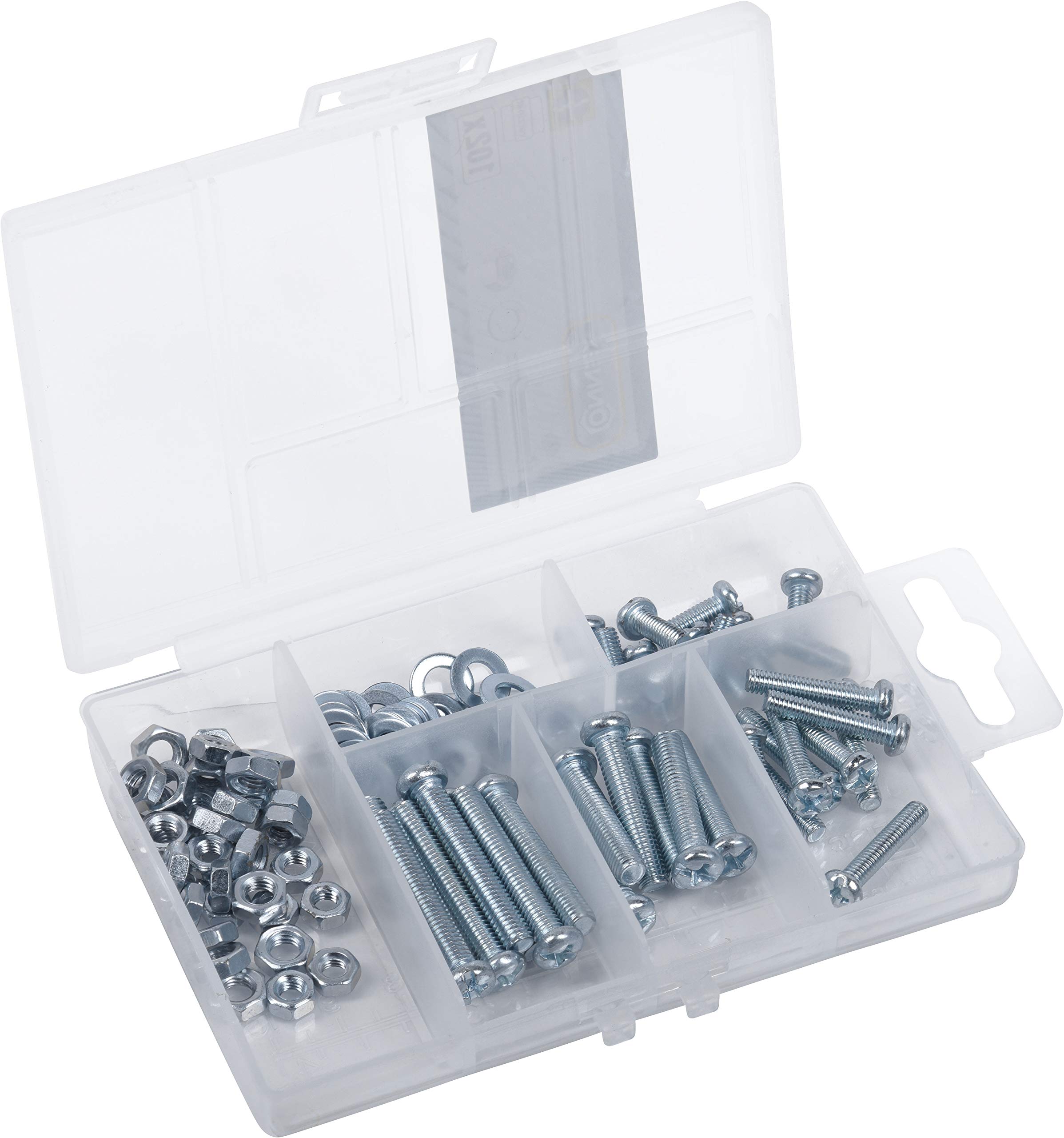 Connex Thread Screw Assortment 102 Pieces - Various Sizes - Pan Head - PH Phillips Drive - Full Thread - Includes Nuts & Washers/Screw Set/Assortment Box / DP8500103