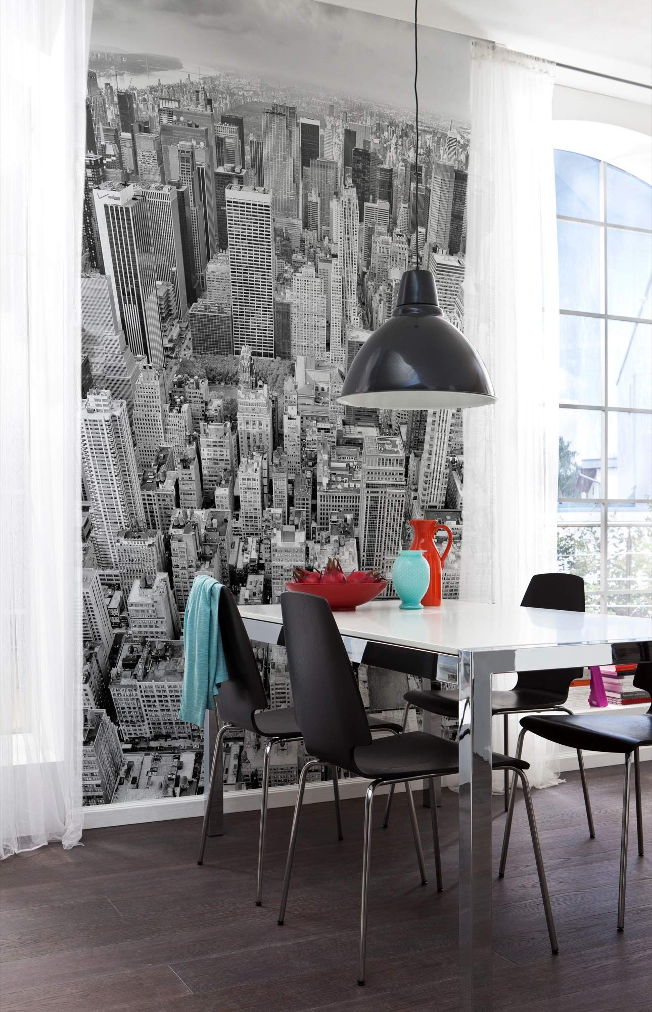 Komar X4-021 Non-Woven Photo Wallpaper, Uptown, Size: 200 x 260 cm Height, 4 Panels, Width 50 cm, Grey/White, 2W x 2.6L m