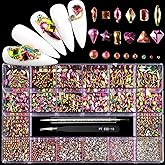 Yzzseven 12 Types of Colorful 600 Diamonds + 2500 Flat Rhinestones Mix 20 Styles Flatback DIY Crafts Rhinestone Crystals 3D Decorations Flat Back Stones Set +Tweezers + Drill Pen