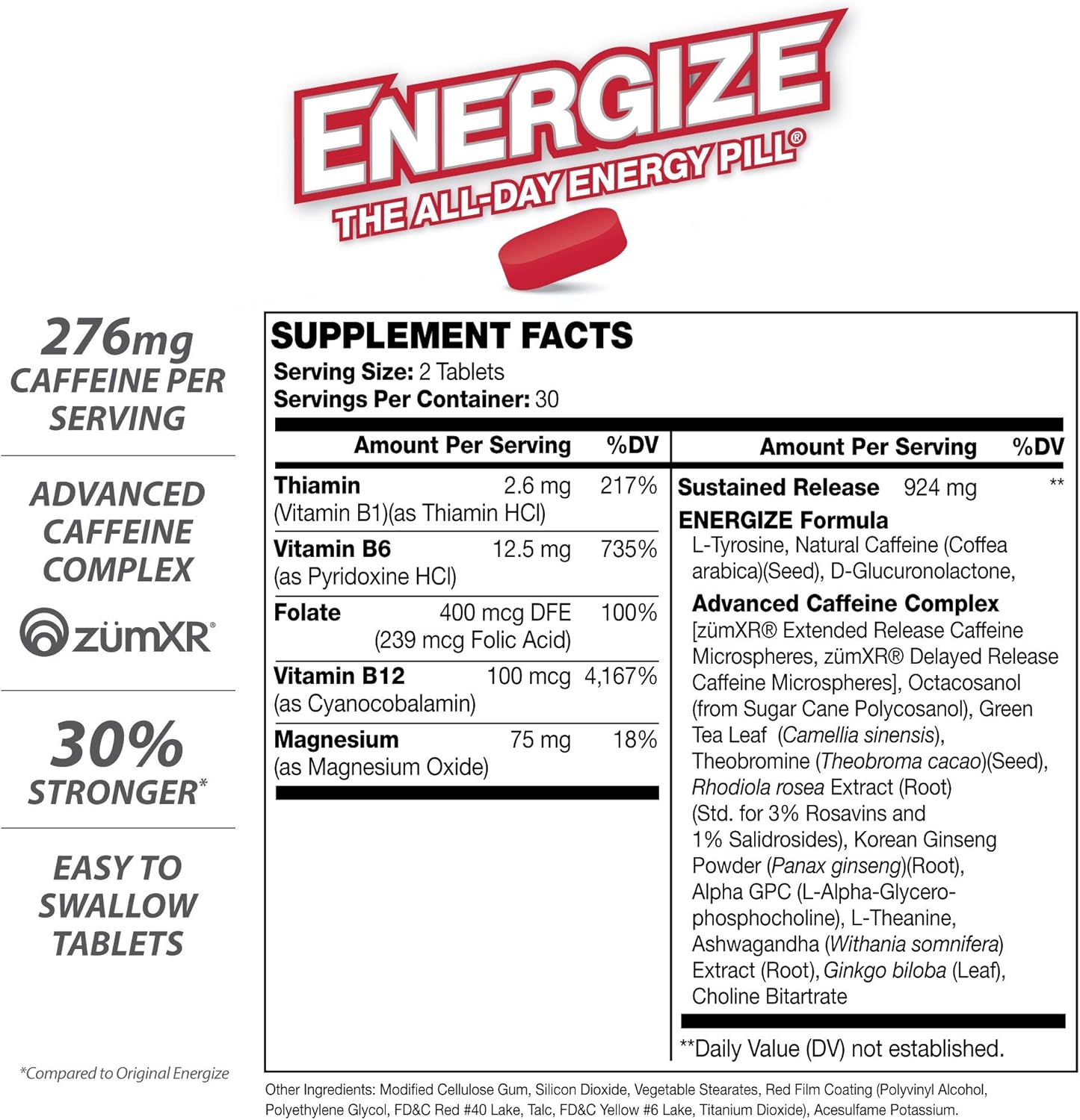 iSatori Energize Extra Strength Caffeine Pills - Fast Acting Long-Lasting Energy Pill - Extended-Release Caffeine - Improved Alertness and Clarity - All Day Energy, No Jitters, No Crash (60 Tablets): Health & Personal Care