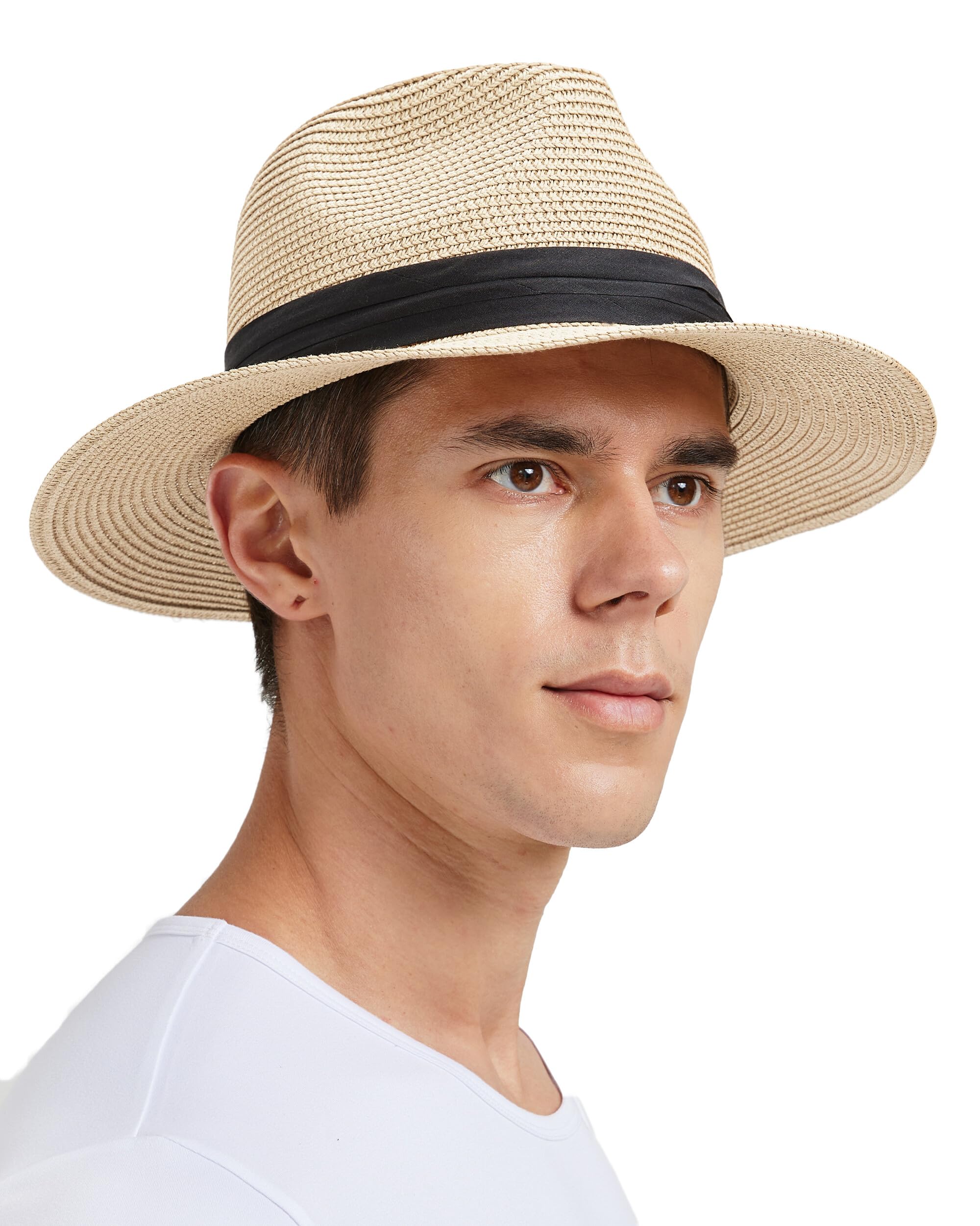 Photo 1 of Zylioo Large Head Straw Beach Hats,Extra Big Fedora Panama Hat,Packable Summer UV Hat,Travel Sun Hats with Chin Strap