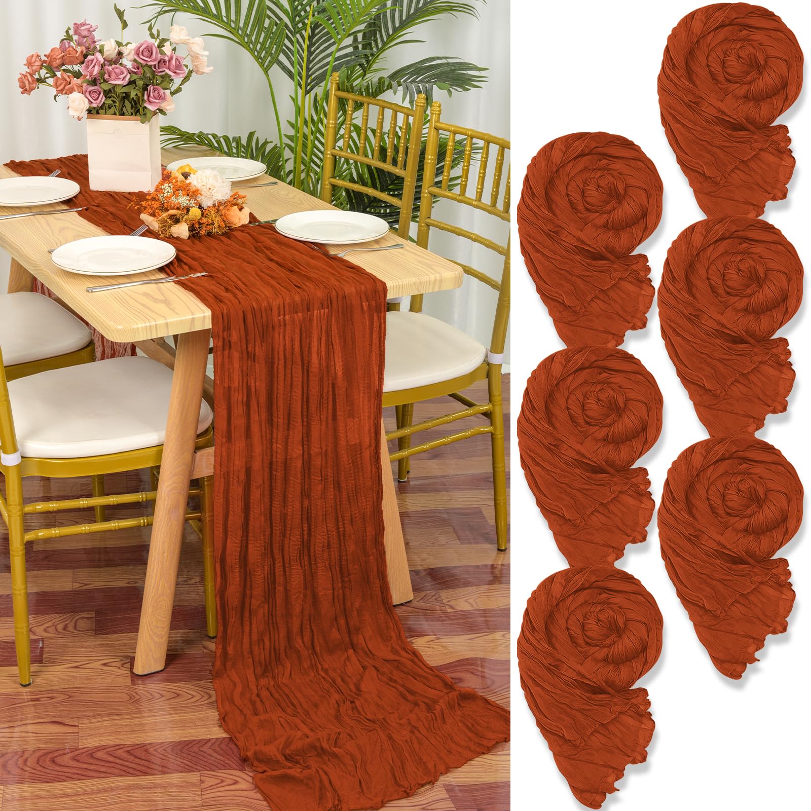 YMHPRIDE 6 Packs Cheesecloth Table Runner Terracotta, 90x300cm Rustic Gauze Fabric Boho Table Runner, Cheesecloth Wedding Table Decor for Wedding Party Bridal Shower Table Decorations