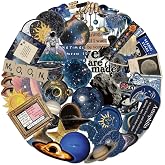 50Pcs Transparent Astronomy Stickers for Scrapbooking PET Cartoon Celestial Sticker Planet Space Stickers Colorful Galaxy Moon Sticker for Journaling Scrapbooking Favors Cosmic Decals (Space)
