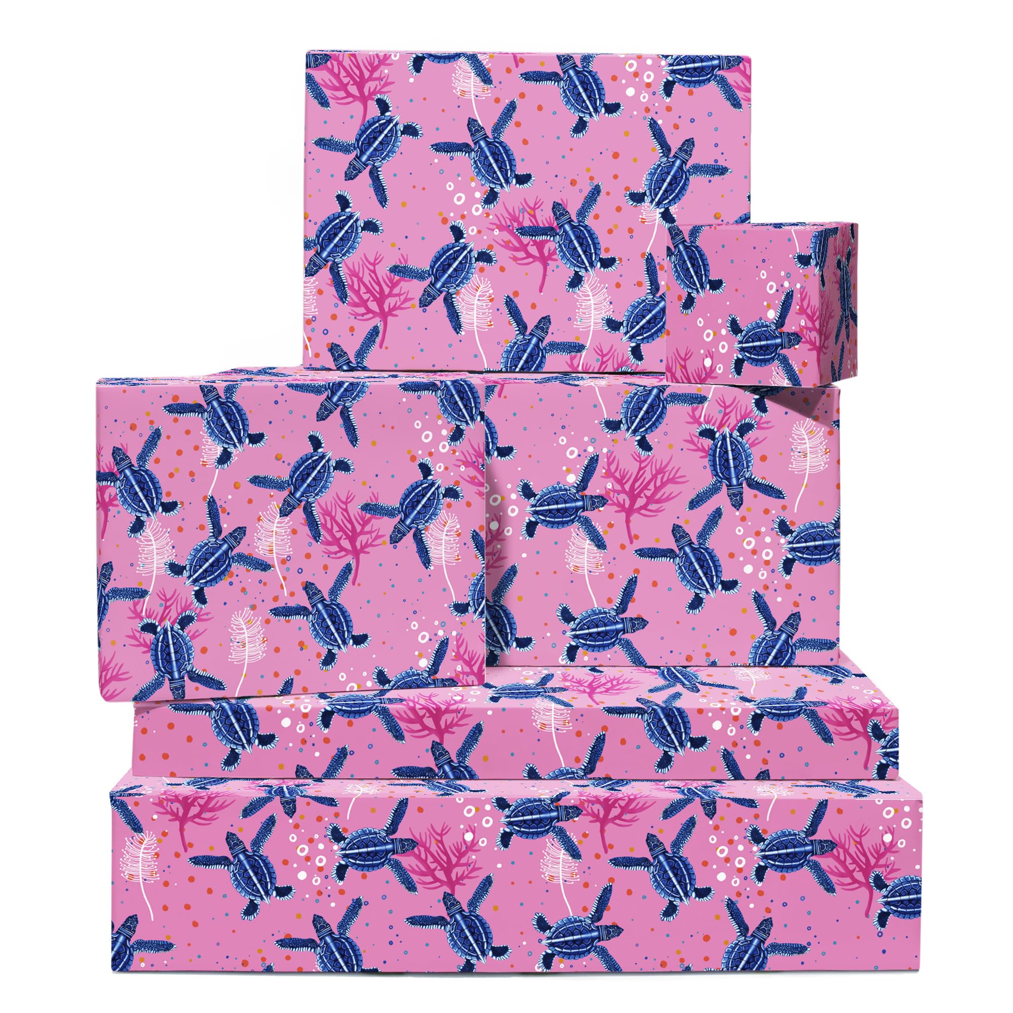 Central 23 - Pink Wrapping Paper - Blue Turtles - Birthday Gift Wrap - 6 Sheets - For Girls Women Females - For Birthday, Baby Shower, Hen Do, Valentine's Day - Recyclable