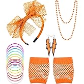 Blulu 80s Accessories Women Lace Headband Earrings Fishnet Gloves Necklace Bracelet for 80s Retro Party Halloween