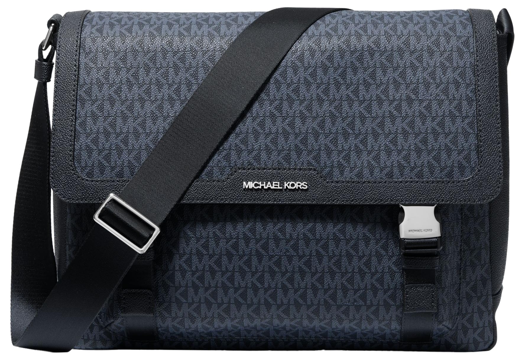 Michael Kors Malone Signature Logo Cargo Messenger Bag, Light Gunmetal/Admiral/Pale Blue