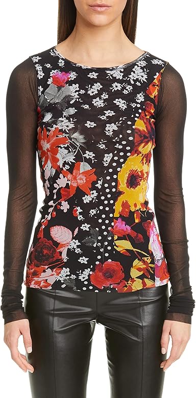 floral mesh top long sleeve