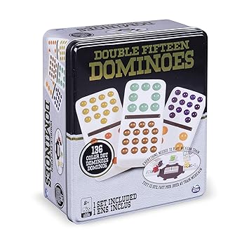 Cardinal Industries Double Fifteen Color Dot Dominoes in a Collectors Tin