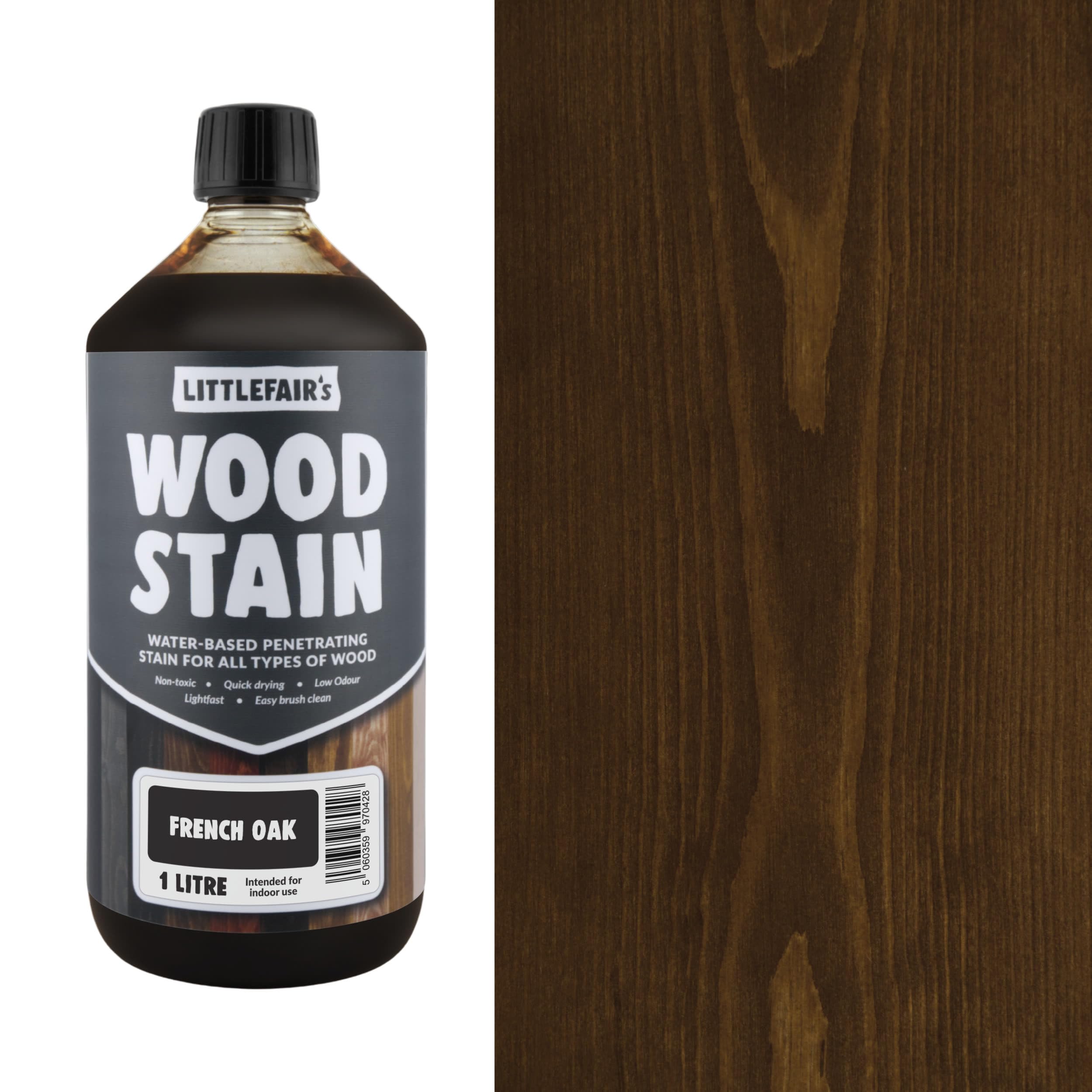 Littlefair's Wood Stain Water-Based - (French Oak) – Non-Toxic, Eco-Friendly & Quick Drying - Easy-to-Apply, Concentrated Formula for All Wood Types – 1 LTR