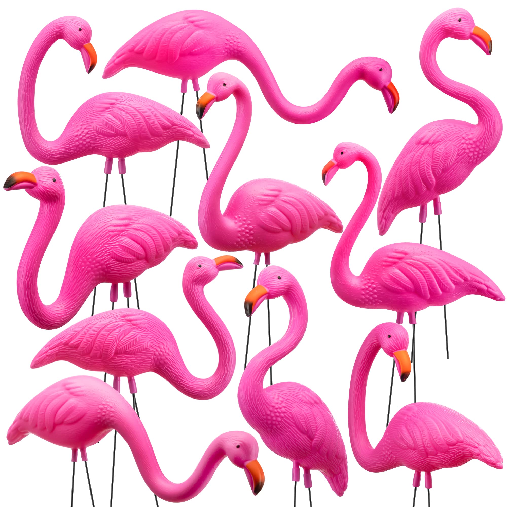 Photo 1 of JOYIN 10 Pack Small Yard Flamingos Ornament Stakes, Mini Pink Flamingo Yard Decorations, Mini Lawn Plastic Flamingo Statue with Rubber Coating Metal Legs for Outdoor, Garden, Luau Party Gift (3-10IN)